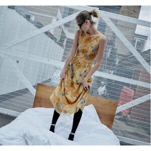 ZARA $259 EMBROIDERED BEADED KNIT DRESS MUSTARD GOLDEN SIZE S M L 7521/008